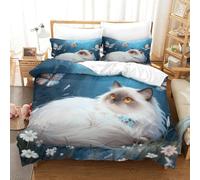 WXLWHR Turkish Angora Cat Duvet Cover Set 3D Grass Butterfly Design Bedding Sets Ultra Soft Microfiber Comforter Cover with Hidden Zipper & Pillowcase For Boys/Girls Kids Super King（260x220cm）