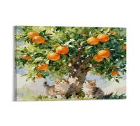 WXLWHR Two Cute Cats Canvas Wall Art Orange Tree Printed on Canvas Artwork for Living Room Office Decorations Gift 12x18inch(30x45cm)