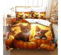 WXLWHR Two Foxes Duvet Cover Set 3D Pumpkin Print Bedding Set Soft Polyester Comforter Cover with Hidden Zipper & Pillowcase for Teens And Adults Super King(260x220cm)