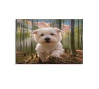 WXLWHR West Highland White Terrier Canvas Wall Art Bamboo Forest Giclee Canvas Prints Artwork Home Decor for Living Room And Bedroom 16x24inch(40x60cm)