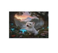 WXLWHR West Highland White Terrier Canvas Wall Art Forest Giclee Canvas Prints Artwork Wall Decor for Bedroom, Living Room, Or Kitchen 08x12inch(20x30cm)