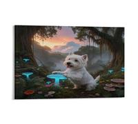 WXLWHR West Highland White Terrier Canvas Wall Art Forest Giclee Canvas Prints Artwork Wall Decor for Home Office Bedroom 16x24inch(40x60cm)