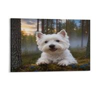 WXLWHR West Highland White Terrier Canvas Wall Art Spruce Forest Giclee Canvas Prints Artwork Home Decor for Living Room Office 20x30inch(50x75cm)