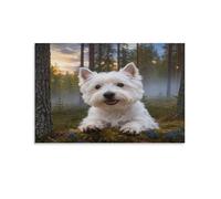 WXLWHR West Highland White Terrier Canvas Wall Art Spruce Forest Giclee Canvas Prints Artwork Wall Decor for Living Room Office 12x18inch(30x45cm)
