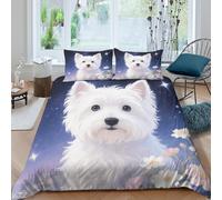 WXLWHR Westie Dog Duvet Cover Set Soft Polyester 3 Piece 3D Printed Bedding Set Westie Flower Sea Quilt Covers with Pillowcase For Teenage Boys King（220x240cm）