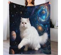 WXLWHR White Cat Fleece Throw Blanket for Couch Sofa Bed All Season Planet Nebula Print Blanket Fluffy Soft Warm Flannel Gifts for Girls Kids Adults 80x90inch(200x230cm)