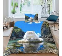 WXLWHR White Persian Cat Duvet Cover Set 3D Rocky Canyon Print Bedding Sets Soft Microfiber Duvet Cover with Zipper & Pillowcase for Kids Boys Teens Single（135x200cm）