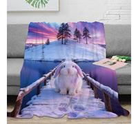 WXLWHR White Rabbit Fleece Throw Blanket for Couch Sofa Bed All Season Snowy Lakeside Print Blanket Fluffy Soft Cozy Flannel Creative Gift for Women Girls Birthday 60x80inch(150x200cm)