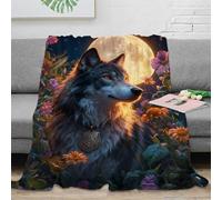 WXLWHR Wolf Fleece Throw Blanket for Couch Sofa Bed All Season Full Moon Blooms Print Blanket Fluffy Soft Cozy Flannel Presents for Her Or Him 70x80inch(180x200cm)