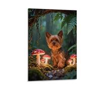 WXLWHR Yorkshire Terrier Canvas Wall Art Mushroom Jungle Canvas Print Modern Wall Decor for Living Room Office 08x12inch(20x30cm)