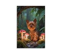 WXLWHR Yorkshire Terrier Canvas Wall Art Mushroom Jungle Canvas Print Modern Wall Decor for Living Room And Bedroom 16x24inch(40x60cm)