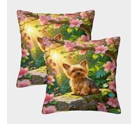 WXLWHR Yorkshire Terrier Cushion Covers Set of 2, Throw Pillow Covers Soft Polyester Decorative Pillow Cases, for Living Room Bedroom Bed Armchair 40x40cm