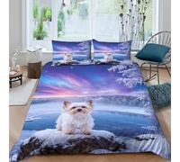 WXLWHR Yorkshire Terrier Duvet Cover Set 3D Frozen Lake Pattern Bedding Set Soft Polyester Duvet Cover with Hidden Zipper & Pillowcase for Kids Teens Adults Double（200x200cm）