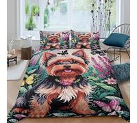 WXLWHR Yorkshire Terrier Duvet Cover Set Soft Microfiber 3 Piece 3D Printed Bedding Set Yorkshire Terrier Wreath Duvet Cover with Pillowcase for Teens And Adults Double（200x200cm）
