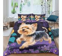 WXLWHR Yorkshire Terrier Duvet Cover Sets Ultra Soft Microfiber 3 Piece 3D Printed Bedding Set Dog Sunflower Comforter Cover with Pillow Cases for Kids Girls Teens Adults Double（200x200cm）