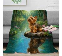 WXLWHR Yorkshire Terrier Fleece Throw Blanket for Couch Sofa Bed All Season Forest Stream Print Blanket Fluffy Soft Cozy Flannel for Couple Wife Husband 50x60inch(127x152cm)