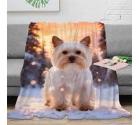 WXLWHR Yorkshire Terrier Fleece Throw Blanket for Couch Sofa Bed All Season Snowy Woods Print Blanket Fluffy Soft Cozy Flannel for Her Or Him 60x80inch(150x200cm)