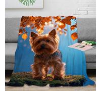 WXLWHR Yorkshire Terrier Fleece Throw Blanket for Couch Sofa Bed All Season Yellow Leaves Print Blanket Comfort Warmth Flannel Presents for Women Girls Birthday 70x80inch(180x200cm)