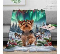 WXLWHR Yorkshire Terrier Fleece Throw Blanket for Sofa Couch Bed All Season Snowy Pine Forest Pattern Blanket Fluffy Soft Warm Flannel Gifts for Boys Girls 50x60inch(127x152cm)