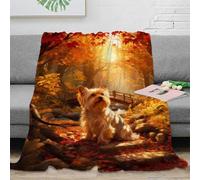 WXLWHR Yorkshire Terrier Fleece Throw Blanket for Sofa Couch Bed All Season Woods Pattern Blanket Fluffy Soft Warm Flannel Gifts for Couple Wife Husband 60x80inch(150x200cm)