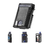 WXM Wallet for Men Pop Up Card Holder ID Window RFID Slim Wallet with Money Clip for 10-15 Cards Stretchable Credit Card Slot Magnetic Closure Compact Metal with Gift Box(Carbon Black)