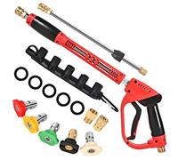 WXMECH Pressure Washer Gun with Extension Wand Replacement 5000 PSI High Power Washer Gun 38 Inch Adjustable Length with M22 14mm or M22 15mm Fitting 5 Nozzle Tips with Nozzle Holder (Red)