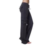 WXMSJN Autumn Stretch Waist Button Pocket Drawstring Yoga Pants Wide Leg Pants Black