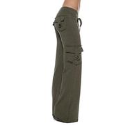 WXMSJN Autumn Stretch Waist Button Pocket Drawstring Yoga Pants Wide Leg Pants Green