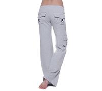 WXMSJN Autumn Stretch Waist Button Pocket Drawstring Yoga Pants Wide Leg Pants Grey, M
