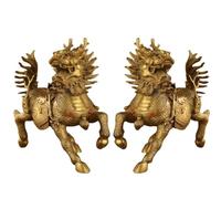 WXMYOZR A Pair of Feng Shui Fire Kylin Statues, Brass Chinese Qilin Kirin Wealth Prosperity Figurine Attract Wealth And Good Luck,15CM