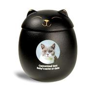 WXMYOZR Cat Urns for Ashes Personalized, Custom Pet Urns for Cats Ashes Ceramic Cat-Shaped Urn Pet Cremation Urns Cat Memorial Keepsake Urns,Black,Little