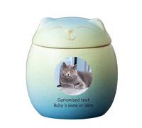 WXMYOZR Cat Urns for Ashes Personalized, Custom Pet Urns for Cats Ashes Ceramic Cat-Shaped Urn Pet Cremation Urns Cat Memorial Keepsake Urns,Green Blue,Little
