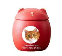 WXMYOZR Cat Urns for Ashes Personalized, Custom Pet Urns for Cats Ashes Ceramic Cat-Shaped Urn Pet Cremation Urns Cat Memorial Keepsake Urns,Red,Little