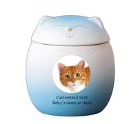 WXMYOZR Cat Urns for Ashes Personalized, Custom Pet Urns for Cats Ashes Ceramic Cat-Shaped Urn Pet Cremation Urns Cat Memorial Keepsake Urns,Blue White,Big