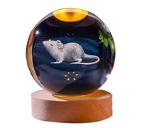 WXMYOZR Chinese Zodiac 80mm 3D Crystal Ball with Wooden Lighting Base Feng Shui Glass Sphere Chinese New Year Gift,Rat