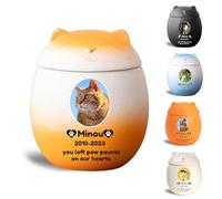 WXMYOZR Personalized Cat-Shaped Small Urn for Ashes, Custom Ceramic Decorative Mini Memorial Ashes Keepsake Cremation Urn for Pet Cat Ashes,Orange White,Little