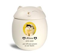 WXMYOZR Pet Urns for Cats Ashes Personalized, Cat Urns for Ashes Customizable, Ceramic Cat-Shaped Urn Pet Cremation Urns Cat Memorial Keepsake Urns,White,Little