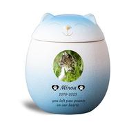 WXMYOZR Pet Urns for Cats Ashes Personalized, Cat Urns for Ashes Customizable, Ceramic Cat-Shaped Urn Pet Cremation Urns Cat Memorial Keepsake Urns,Blue White,Big