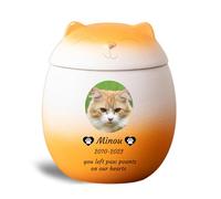 WXMYOZR Pet Urns for Cats Ashes Personalized, Cat Urns for Ashes Customizable, Ceramic Cat-Shaped Urn Pet Cremation Urns Cat Memorial Keepsake Urns,Orange White,Big