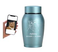 WXMYOZR Pet Urns for Cats Ashes, Personalized Cat Urns for Ashes Stainless Steel Laser Engraving Custom Cat Cremation Urns Cat Memorial Keepsake Urns,Blue