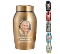 WXMYOZR Photo Personalized Small Urns for Human Ashes, Mini Urns for Human Ashes Customizable, Stainless Steel Memorial Keepsake Cremation Urns Mini Sharing Funeral Urns,Gold