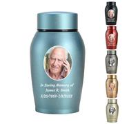 WXMYOZR Photo Personalized Small Urns for Human Ashes, Mini Urns for Human Ashes Customizable, Stainless Steel Memorial Keepsake Cremation Urns Mini Sharing Funeral Urns,Blue