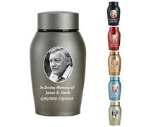 WXMYOZR Photo Personalized Small Urns for Human Ashes, Mini Urns for Human Ashes Customizable, Stainless Steel Memorial Keepsake Cremation Urns Mini Sharing Funeral Urns,Grey