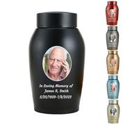 WXMYOZR Photo Personalized Small Urns for Human Ashes, Mini Urns for Human Ashes Customizable, Stainless Steel Memorial Keepsake Cremation Urns Mini Sharing Funeral Urns,Black