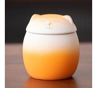WXMYOZR Small Keepsake Pet Urn for Cat Ashes, Cat-Shaped Urn Ceramic Cat Urns for Ashes Pet Cremation Urns Cat Memorial Urns,Orange,Little