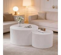 Wxnnx Fluted Round Nesting Coffee Table Set of 2,Drum Crescent Side Table Accent Minimalist Center Tables for Living Room, Office No Assembly Required,White