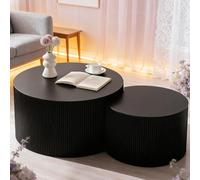 Wxnnx Fluted Round Nesting Coffee Table Set of 2,Drum Crescent Side Table Accent Minimalist Center Tables for Living Room, Office No Assembly Required,Black