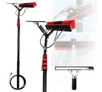 WXPGFEQ Extendable Solar Panel Cleaning Brush & Squeegee Kit - 180° Rotatable, Lightweight, 30FT Water Fed Poles for Roof, Greenhouse, Patio, Canopy, Car, Window Cleaning