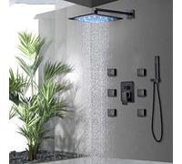 WXPGFEQ LED Shower Faucet Set LED Rainfall Shower Head Black 6pcs Massage SPA Jets 3-Way Hot Cold Mixer Tap Bath Shower -8in Set