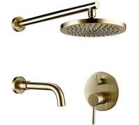 WXPGFEQ Luxury Shower Faucet Gold Brass Round Shower Set Bathroom Brushed Faucet Rainfall Wall-Mount Head Shower Mixer System Set, 12Inch,10Inch,10inch